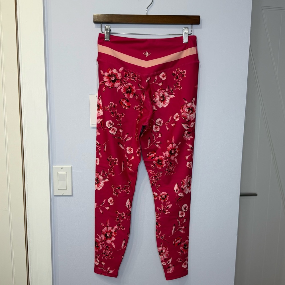 Johnny Was Misty Fall Bee Active V-Yoke Pink Floral Leggings, size M. NEW! - Picture 2 of 10